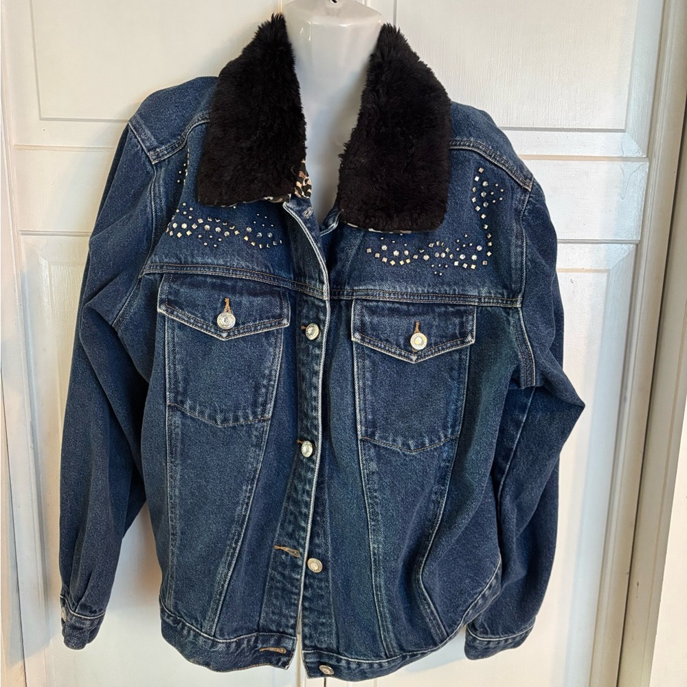 L.A. Blues Blue Jean Jacket with Black Faux Fur Collar